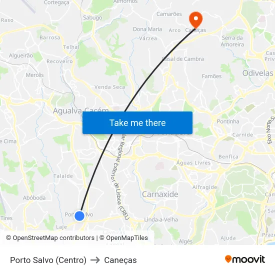 Porto Salvo (Centro) to Caneças map