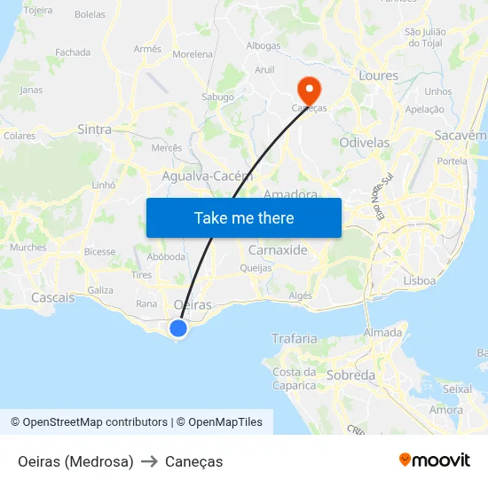 Oeiras (Medrosa) to Caneças map