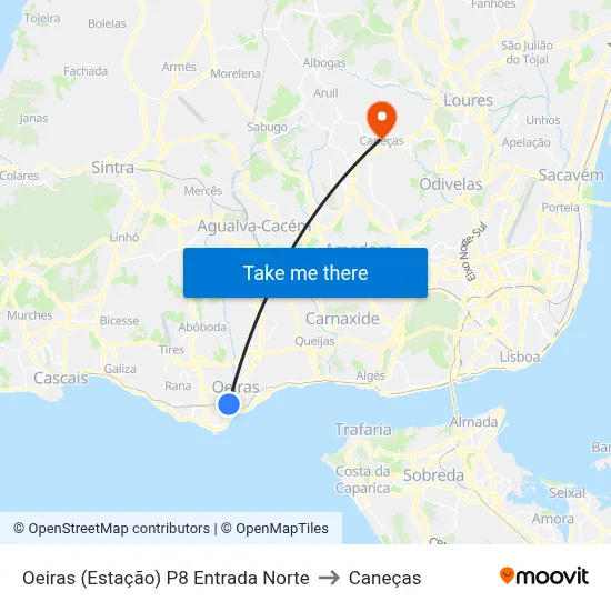 Oeiras (Estação) P8 Entrada Norte to Caneças map