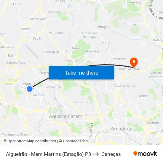 Algueirão - Mem Martins (Estação) P3 to Caneças map