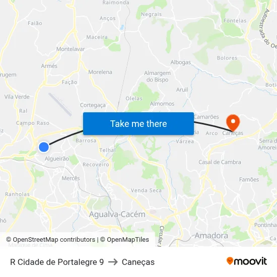 R Cidade de Portalegre 9 to Caneças map