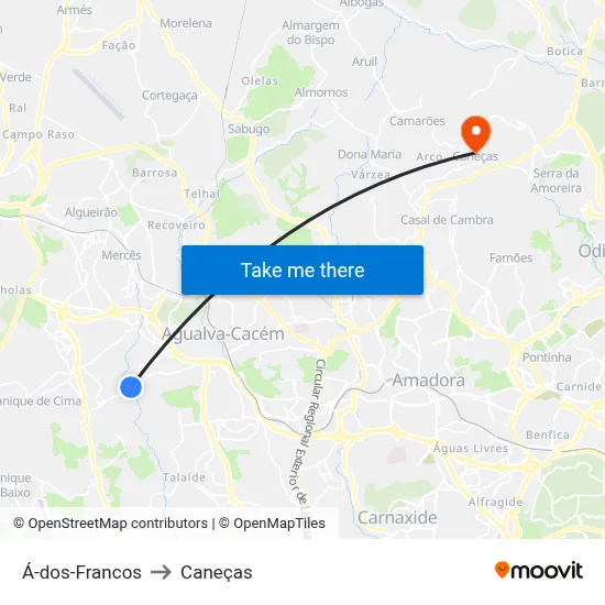 Á-dos-Francos to Caneças map