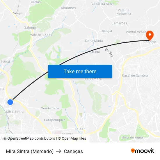 Mira Sintra (Mercado) to Caneças map