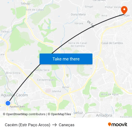 Cacém (Estr Paço Arcos) to Caneças map