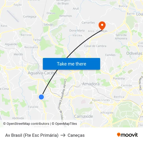 Av Brasil (Fte Esc Primária) to Caneças map