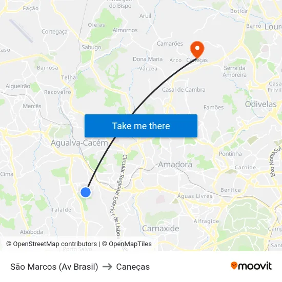 São Marcos (Av Brasil) to Caneças map