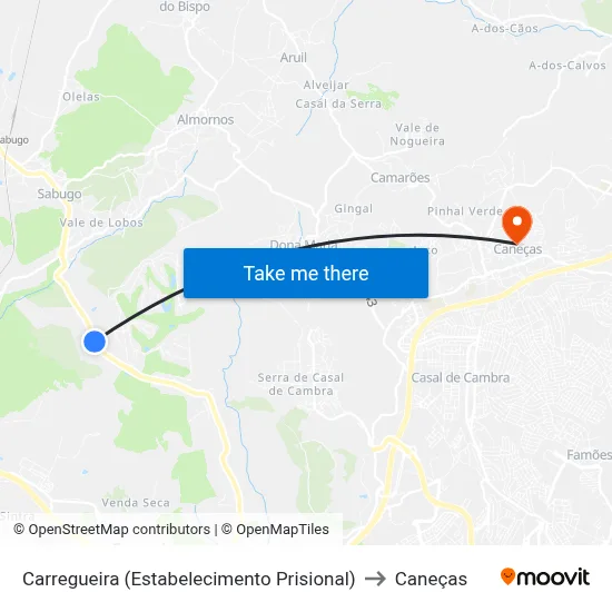 Carregueira (Estabelecimento Prisional) to Caneças map