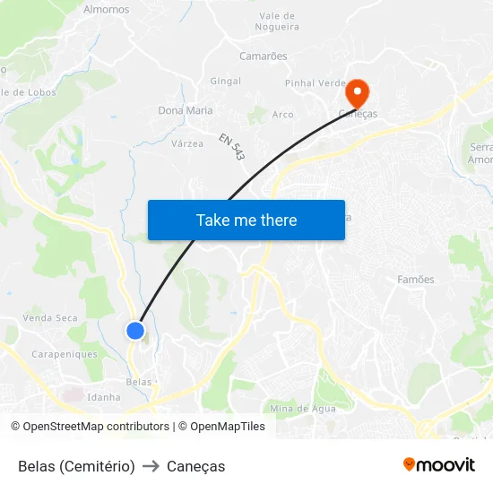 Belas (Cemitério) to Caneças map