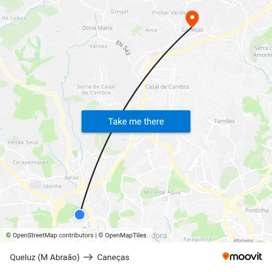 Queluz (M Abraão) to Caneças map