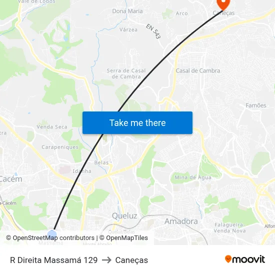 R Direita Massamá 129 to Caneças map