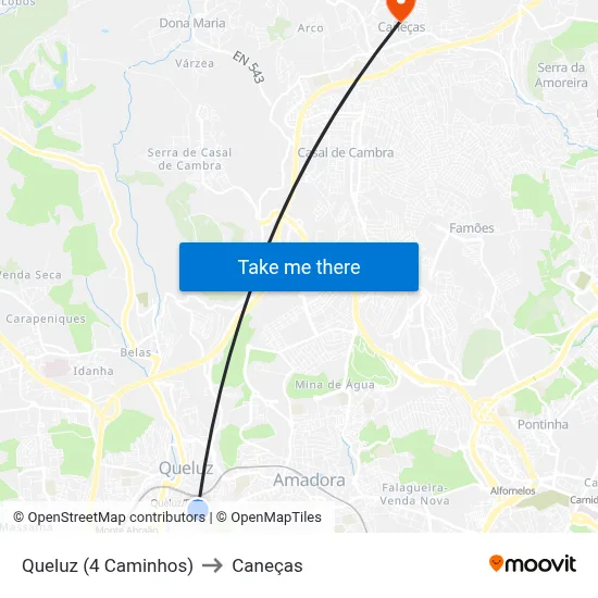 Queluz (4 Caminhos) to Caneças map