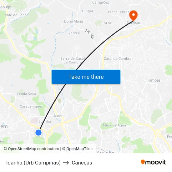 Idanha (Urb Campinas) to Caneças map