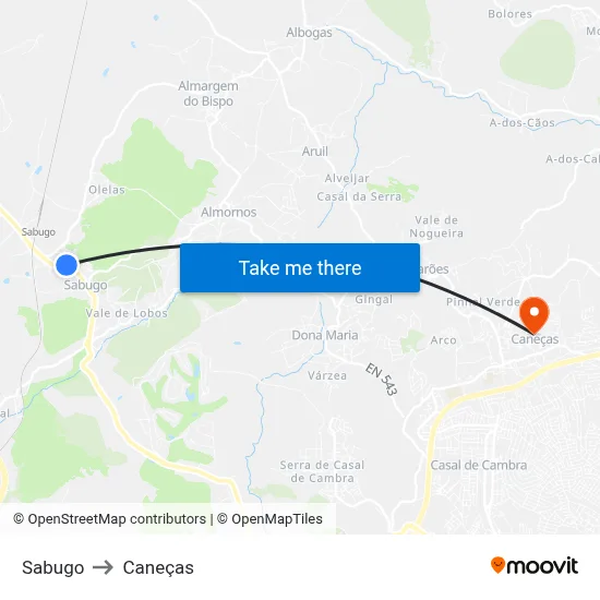 Sabugo to Caneças map