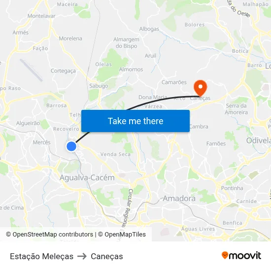 Estação Meleças to Caneças map