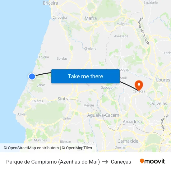 Parque de Campismo (Azenhas do Mar) to Caneças map