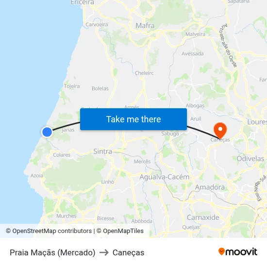 Praia Maçãs (Mercado) to Caneças map