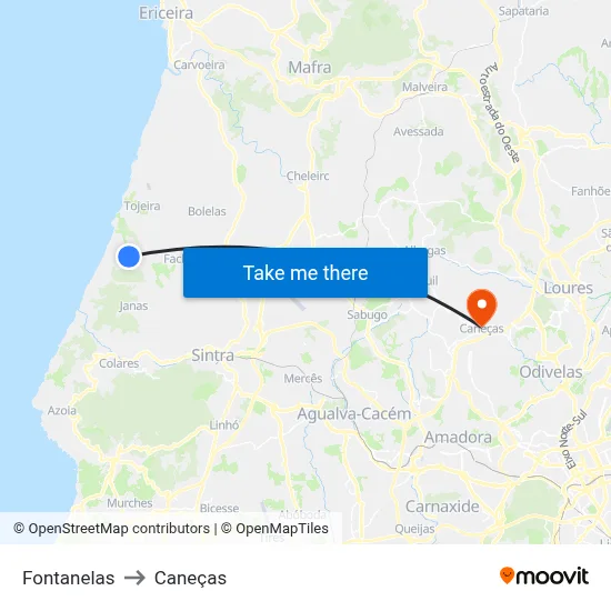 Fontanelas to Caneças map