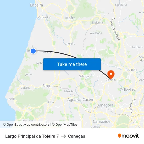 Largo Principal da Tojeira 7 to Caneças map