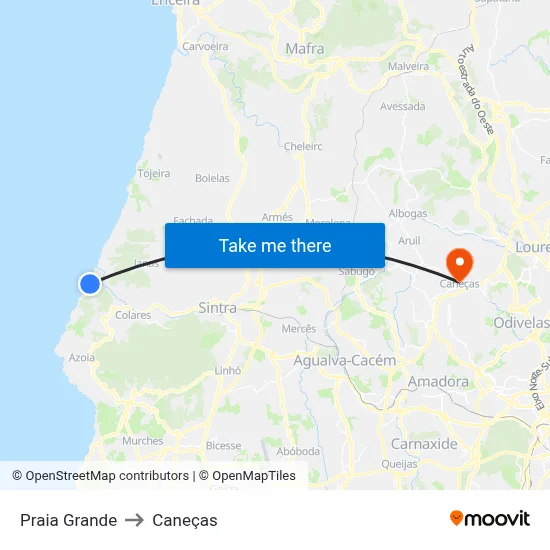 Praia Grande to Caneças map