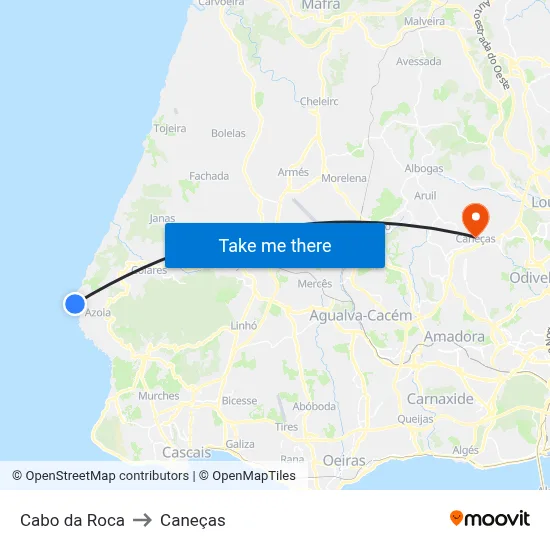 Cabo da Roca to Caneças map