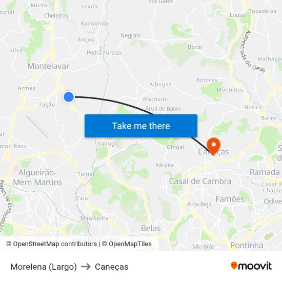 Morelena (Largo) to Caneças map