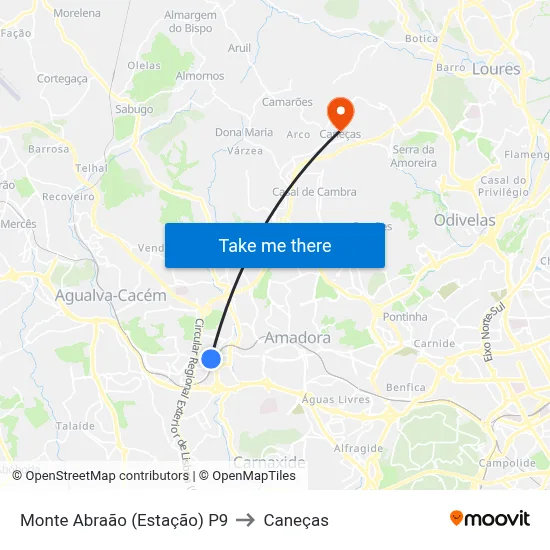 Monte Abraão (Estação) P9 to Caneças map