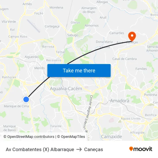 Av Combatentes (X) Albarraque to Caneças map