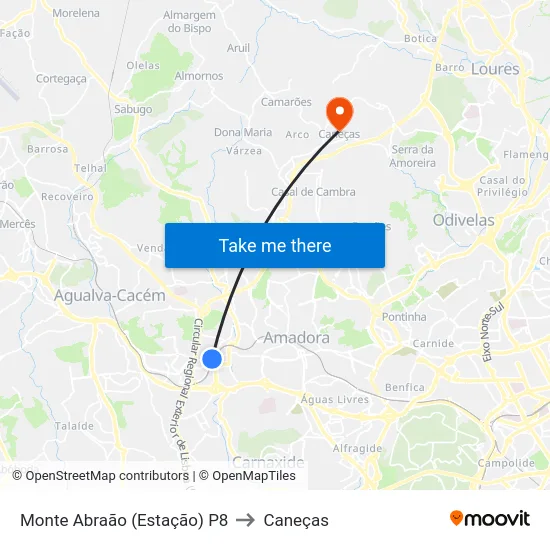Monte Abraão (Estação) P8 to Caneças map