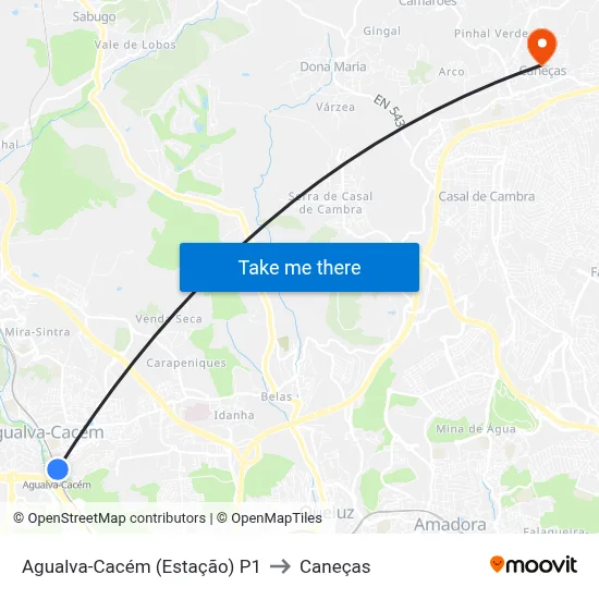 Agualva-Cacém (Estação) P1 to Caneças map