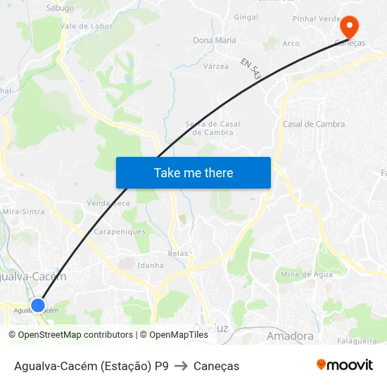Agualva-Cacém (Estação) P9 to Caneças map
