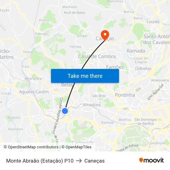 Monte Abraão (Estação) P10 to Caneças map