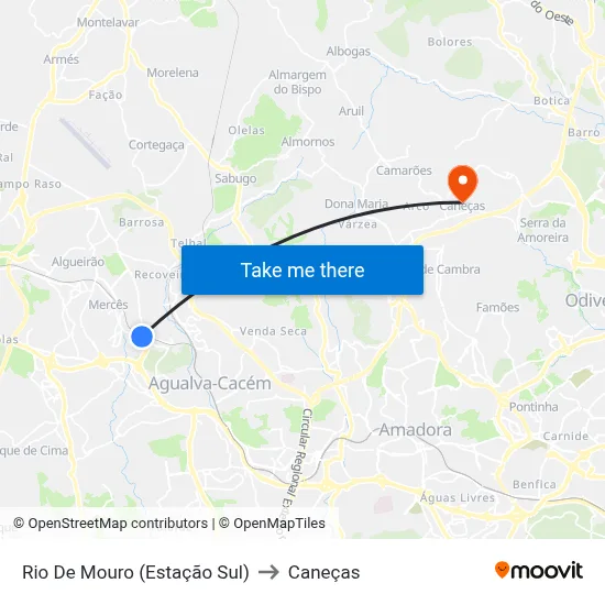 Rio De Mouro (Estação Sul) to Caneças map