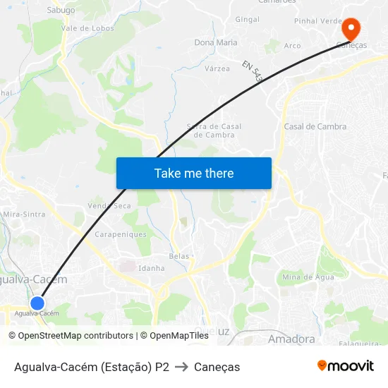Agualva-Cacém (Estação) P2 to Caneças map