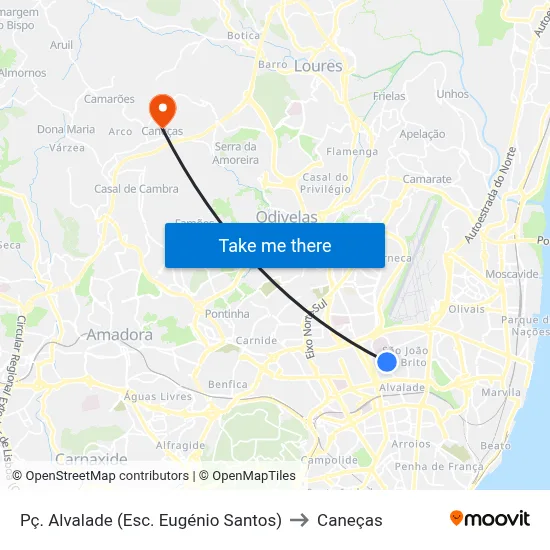 Pç. Alvalade (Esc. Eugénio Santos) to Caneças map