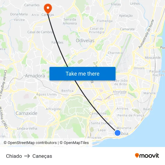 Chiado to Caneças map