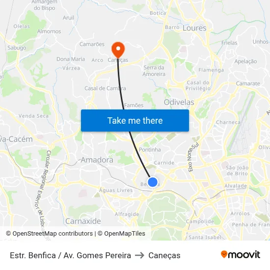Estr. Benfica / Av. Gomes Pereira to Caneças map