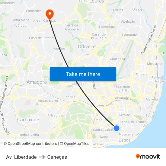 Av. Liberdade to Caneças map