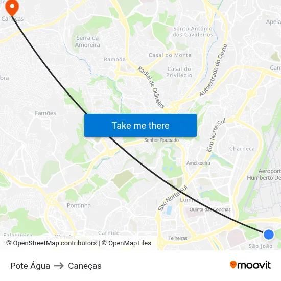 Pote Água to Caneças map