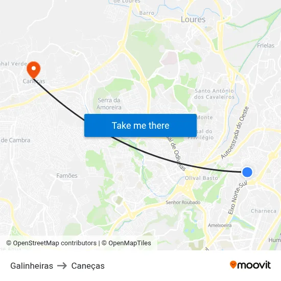 Galinheiras to Caneças map