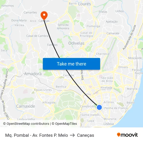 Mq. Pombal - Av. Fontes P. Melo to Caneças map