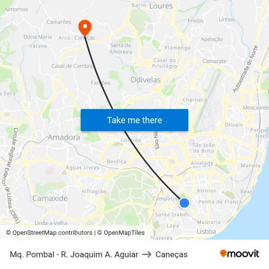 Mq. Pombal - R. Joaquim A. Aguiar to Caneças map