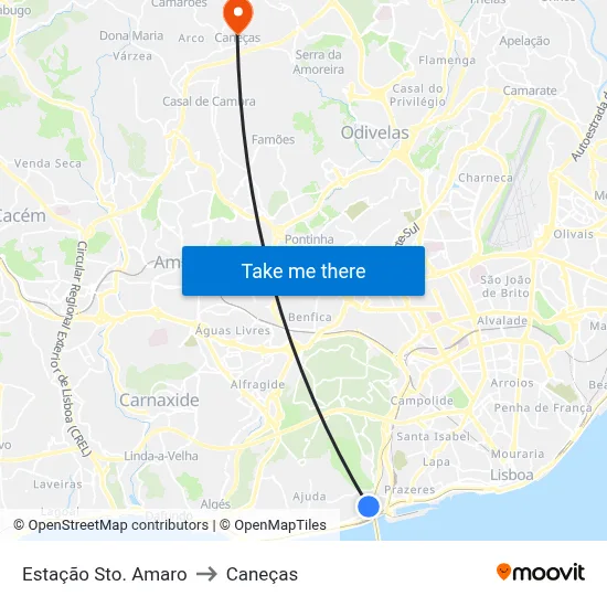 Estação Sto. Amaro to Caneças map