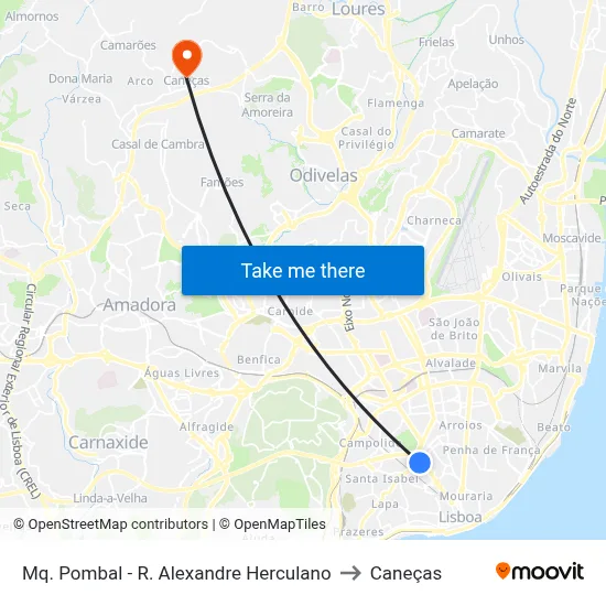 Mq. Pombal - R. Alexandre Herculano to Caneças map