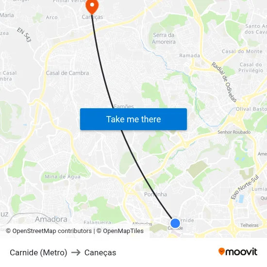 Carnide (Metro) to Caneças map