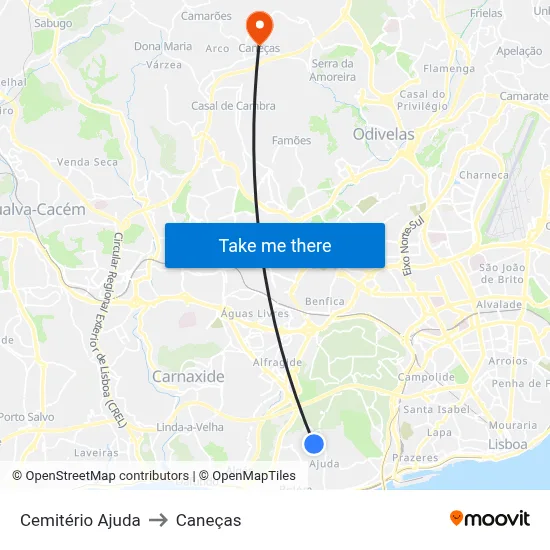 Cemitério Ajuda to Caneças map
