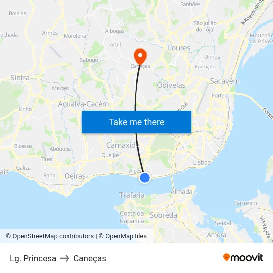 Lg. Princesa to Caneças map