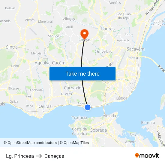 Lg. Princesa to Caneças map