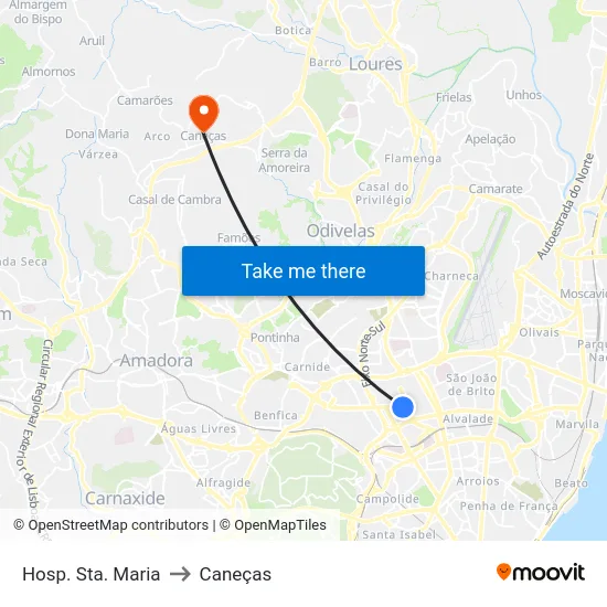 Hosp. Sta. Maria to Caneças map