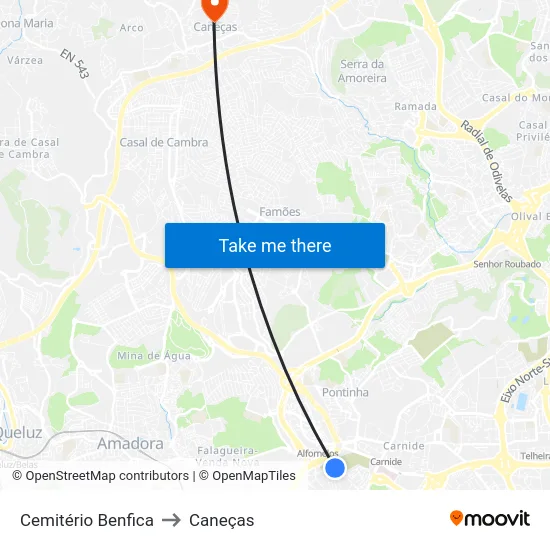 Cemitério Benfica to Caneças map