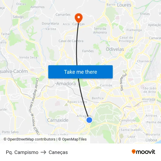 Pq. Campismo to Caneças map